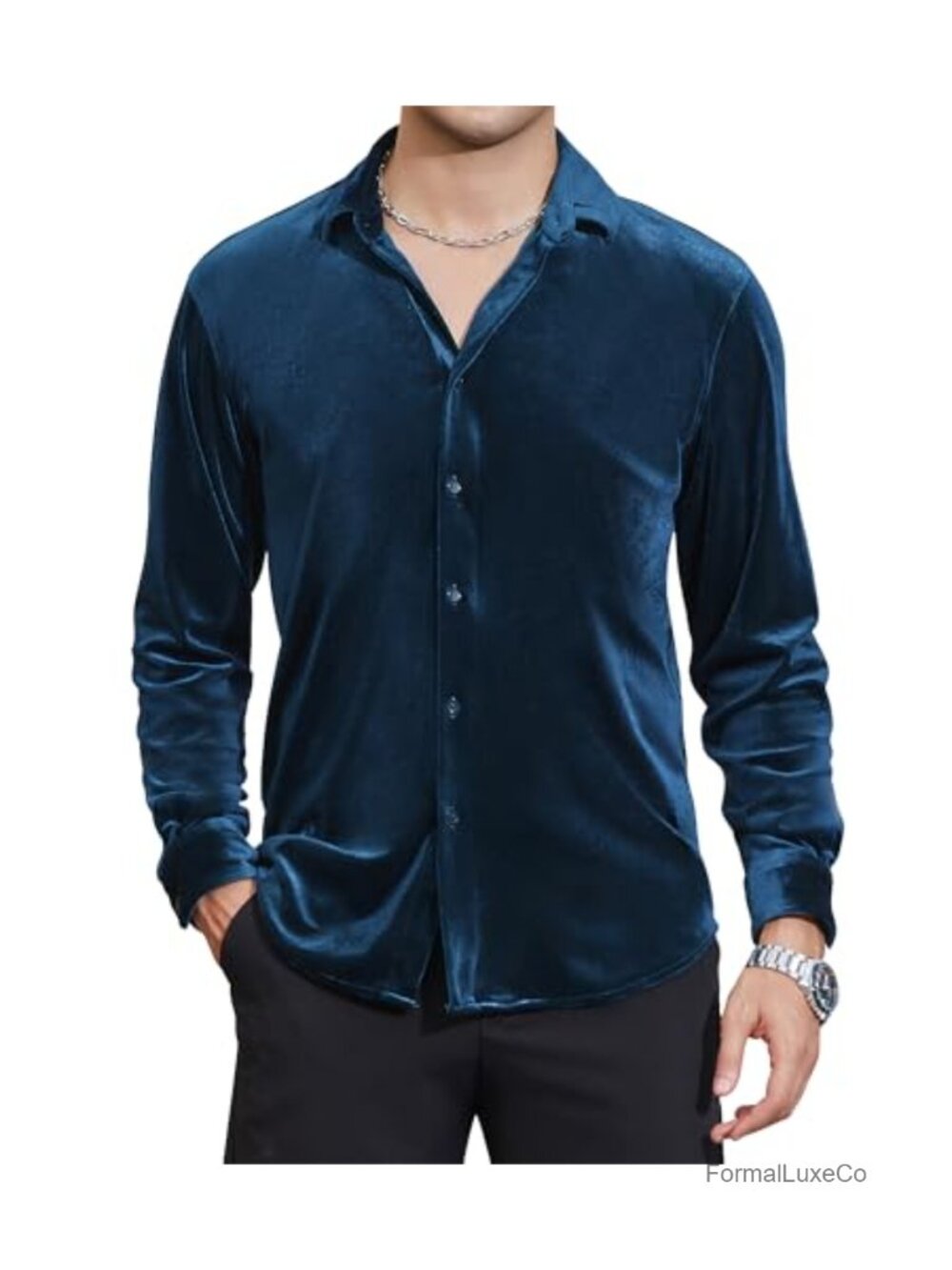 Men's Velvet Dress Shirt Long Sleeve Button Down Casual Party Shirt